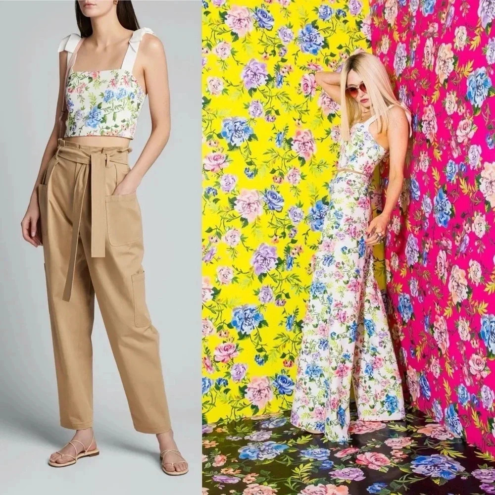Alice + Olivia Nika crop top in gardenia ribbon ties XS